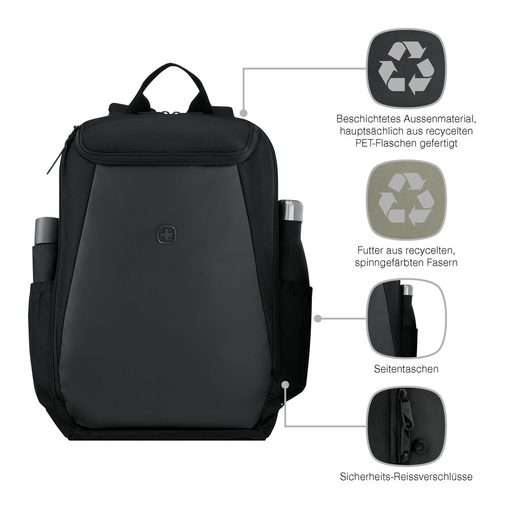 Wenger Urbanone 15.6 Zoll Laptop-Rucksack mit vergrößerten Detailansichten – moderner Werbeartikel mit Logo und praktischen Features für Business