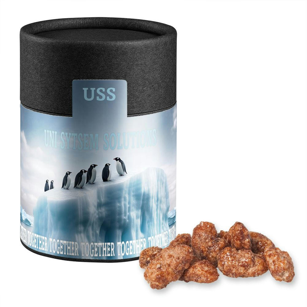 Product image Feuergebrannte Mandeln, ca. 80g, Kraftpapierdose Midi schwarz Werbeartikel