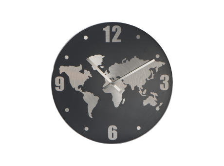 Wanduhr aus Aluminium mit Weltkarte Werbeartikel