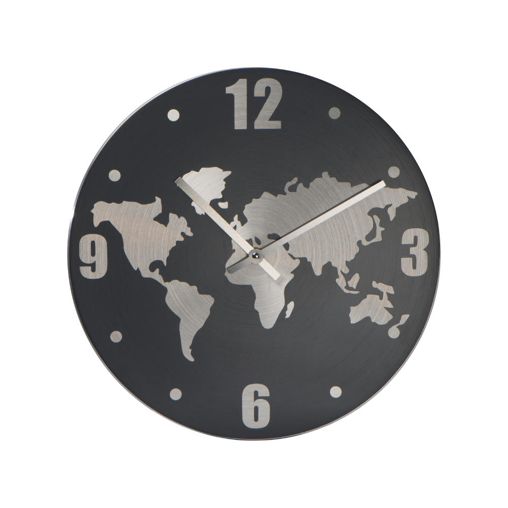 Product image Wanduhr aus Aluminium mit Weltkarte Werbeartikel