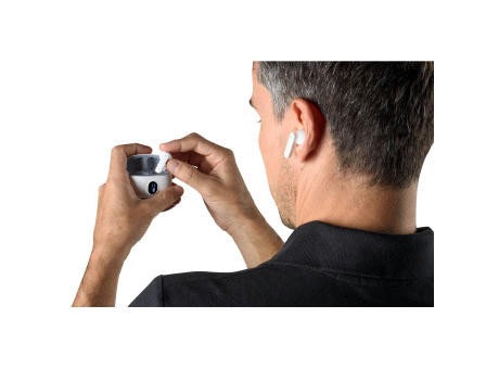 CAETANO. Wireless Earphones aus Recyceltes ABS (100% rABS) mit 4 Stunden Akkulaufzeit Werbeartikel