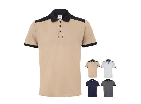 Product image VL VELES. Zweifarbiges Stretch-Piqué-Poloshirt (200 g/m²) mit kurzen Ärmeln, aus Polyester (96 %) und Elastan (4 %) Werbeartikel
