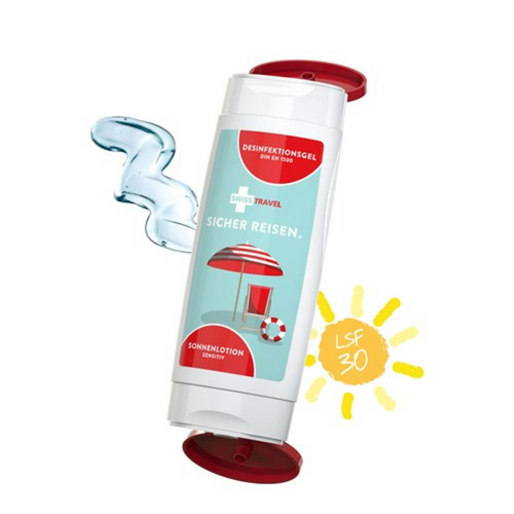 DuoPack Sonnenmilch LSF 30 (sensitiv) + Hände-Desinfektionsgel (DIN EN1500) (2 x 50 ml) Werbeartikel