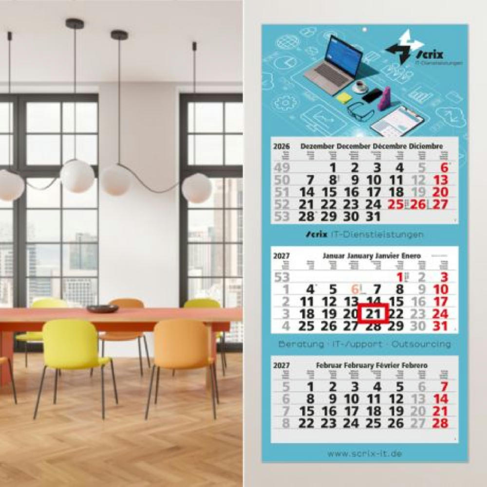 3-Monatskalender Mehrblock Maxi Light 3 EXPRESS Werbung auf Rückwand Werbeartikel