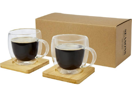 Product image Manti 2-teiliger 250 ml doppelwandiger Glasbecher mit Bambusuntersetzer Werbeartikel