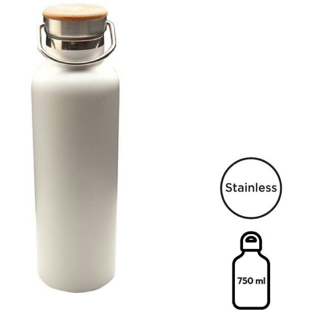 Product image Doppelwandige Flasche 'Arima', weiß, Bambusdeckel, 750ml Werbeartikel