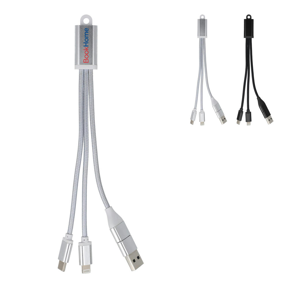 2-in-1-Ladekabel USB-A/C zu USB-C &amp; Lightning Aluminium Werbeartikel