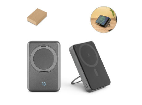 WARSHEL 10. Magnetische Powerbank mit 10'000 mAh und superschnellem kabellosem Ladegerät (15 W) aus recyceltem ABS (100% rABS) mit Ständer bedrucken