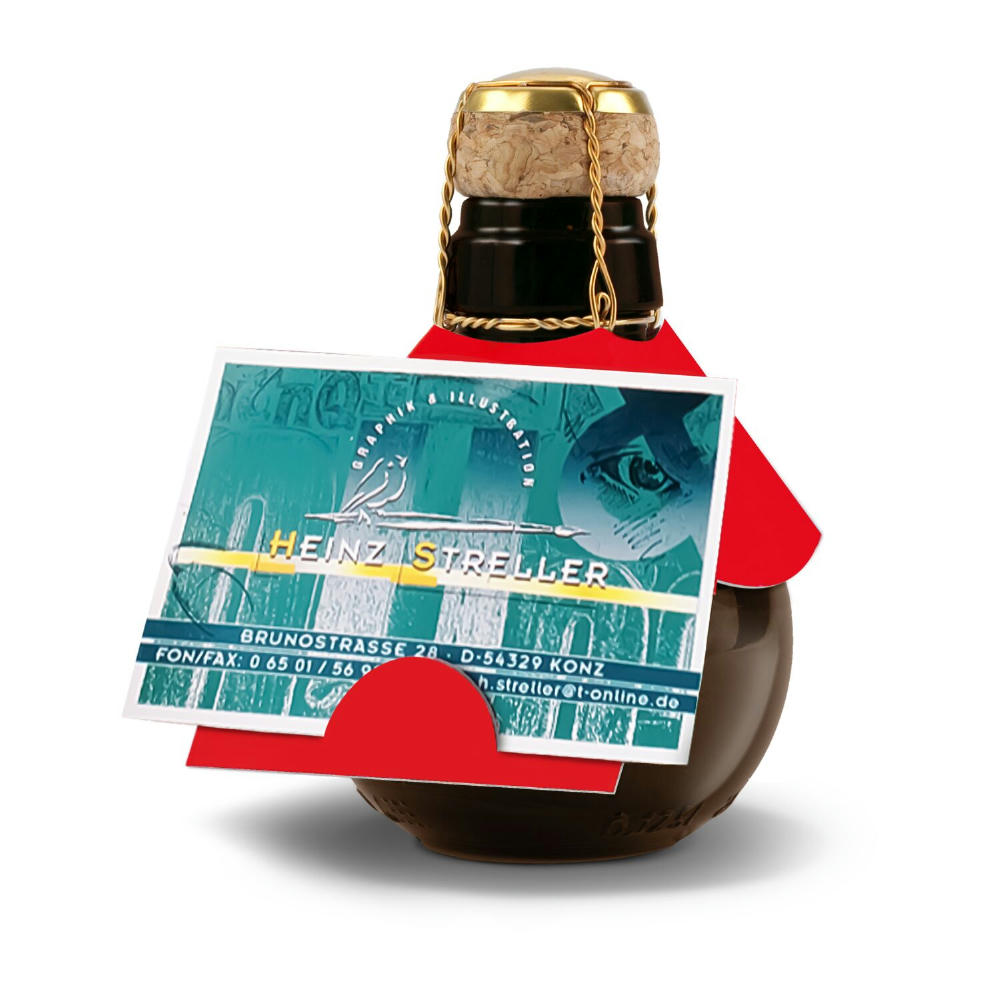 Product image Kleinste Sektflasche der Welt! rot mit Visitenkarteneinschub - Ohne Geschenkkarton, 125 ml Werbeartikel