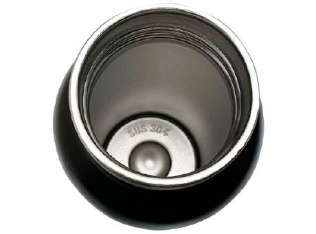 Doppelwandige Flasche 'Arima', schwarz, Bambusdeckel, 500ml Werbeartikel