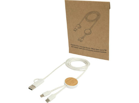 Product image Chechia 150 cm 5-in-1 Kabel aus recyceltem Kunststoff für Datenübertragung und 27W Schnellladung mit Bambusdetails Werbeartikel