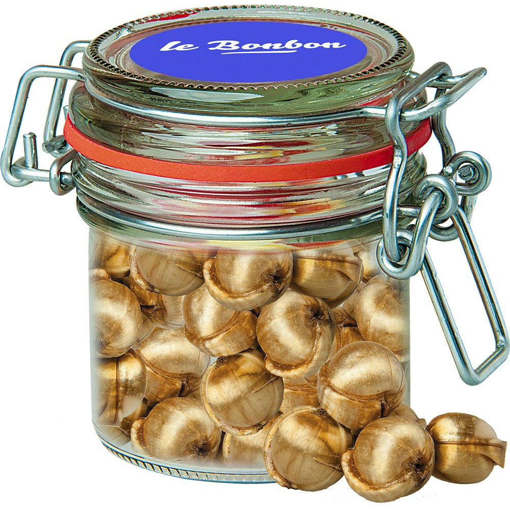 Goldnüsse Bonbons, ca. 60g, Bonbonglas Mini Werbeartikel