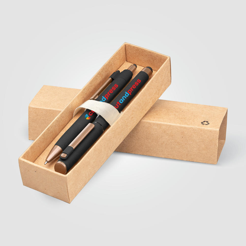 Product image York Kugelschreiber-Geschenkset mit bronzefarbenen Akzenten aus recyceltem Kunststoff Werbeartikel