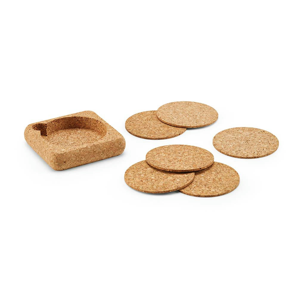 Klein cork coasters. Set of 6 with organizer. Made in Portugal Werbeartikel