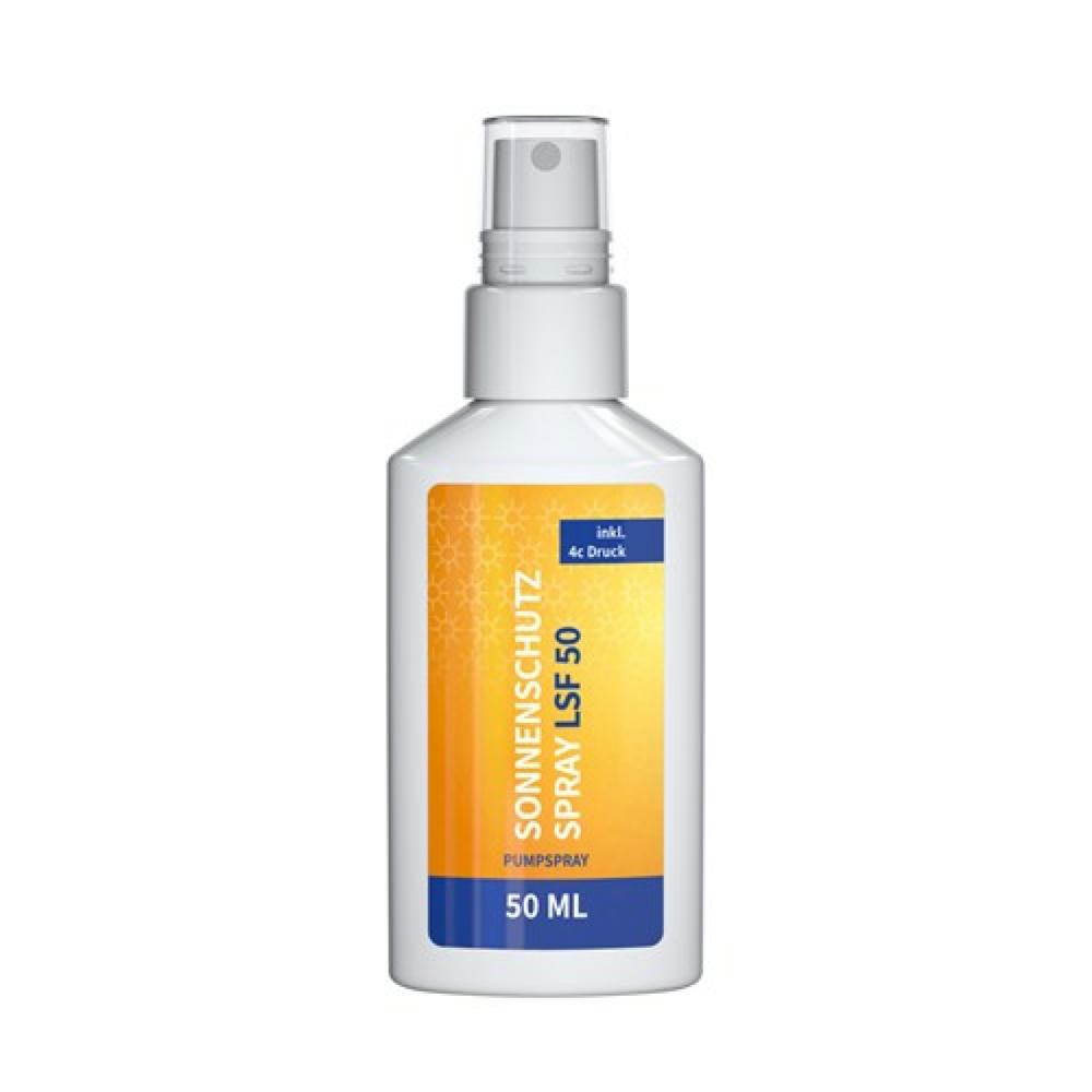 50 ml Spray - Sonnenschutzspray LSF 50 - Body Label Werbeartikel