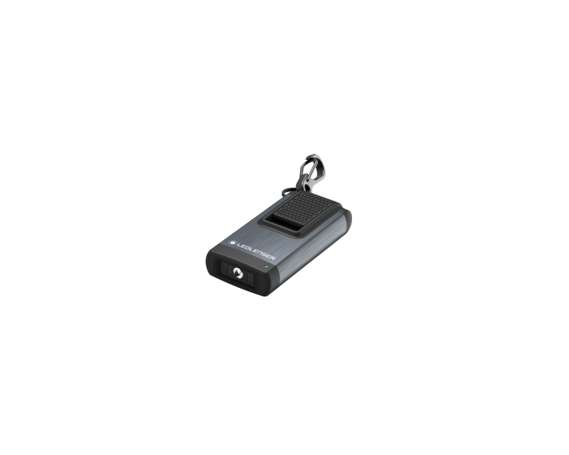 Ledlenser K4R wiederaufladbare Schlüsselbundleuchte aus gebürstetem Aluminium mit Karabinerhaken, ausklappbarem USB-A Stecker und 120 Lumen als B2B Werbeartikel mit Lasergravur