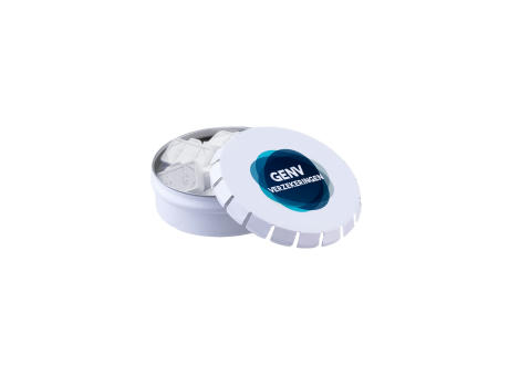 Mini clic-clac Dose mit Pfefferminzform Werbeartikel