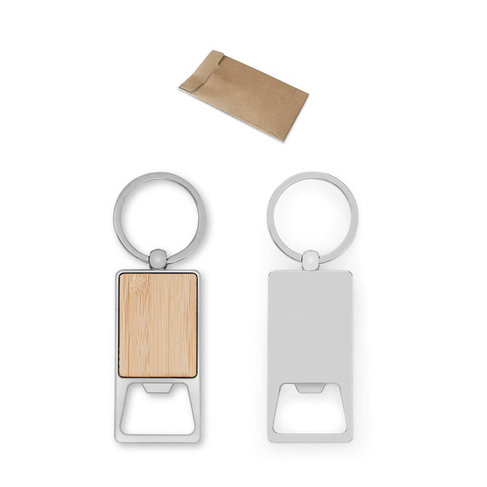 Product image SYLVESTER. Schlüsselanhänger aus Eisen in rechteckiger Form mit Flaschenöffner Werbeartikel