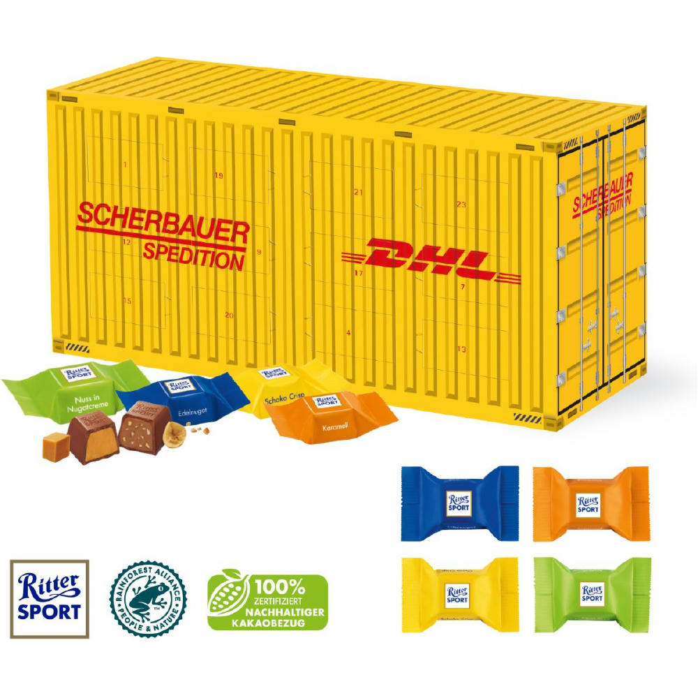 3D Adventskalender "Container" mit Ritter SPORT Schokowürfel Werbeartikel