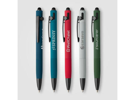 Saga Kugelschreiber mit Druckmechanismus und Stylus aus recyceltem Aluminium  bedrucken