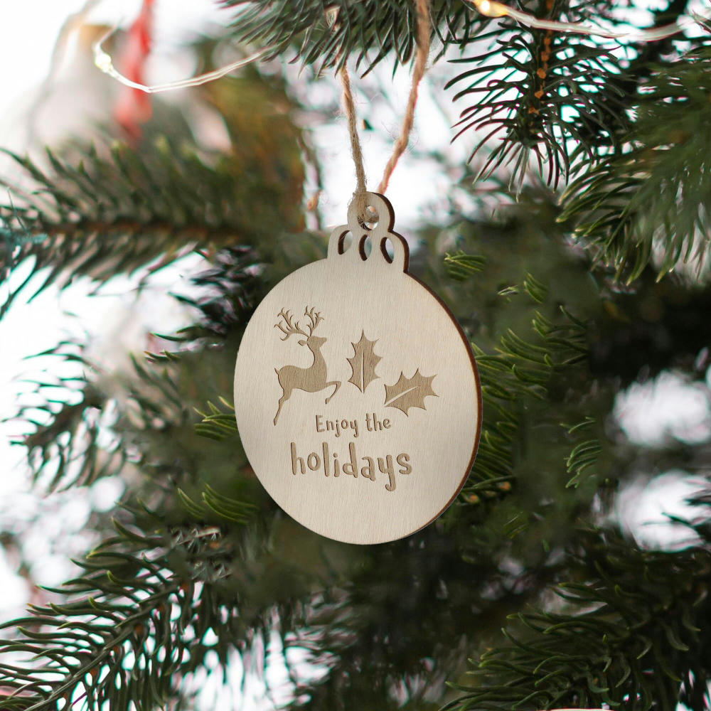 Weihnachtskugel in Form einer Holzkugel Werbeartikel