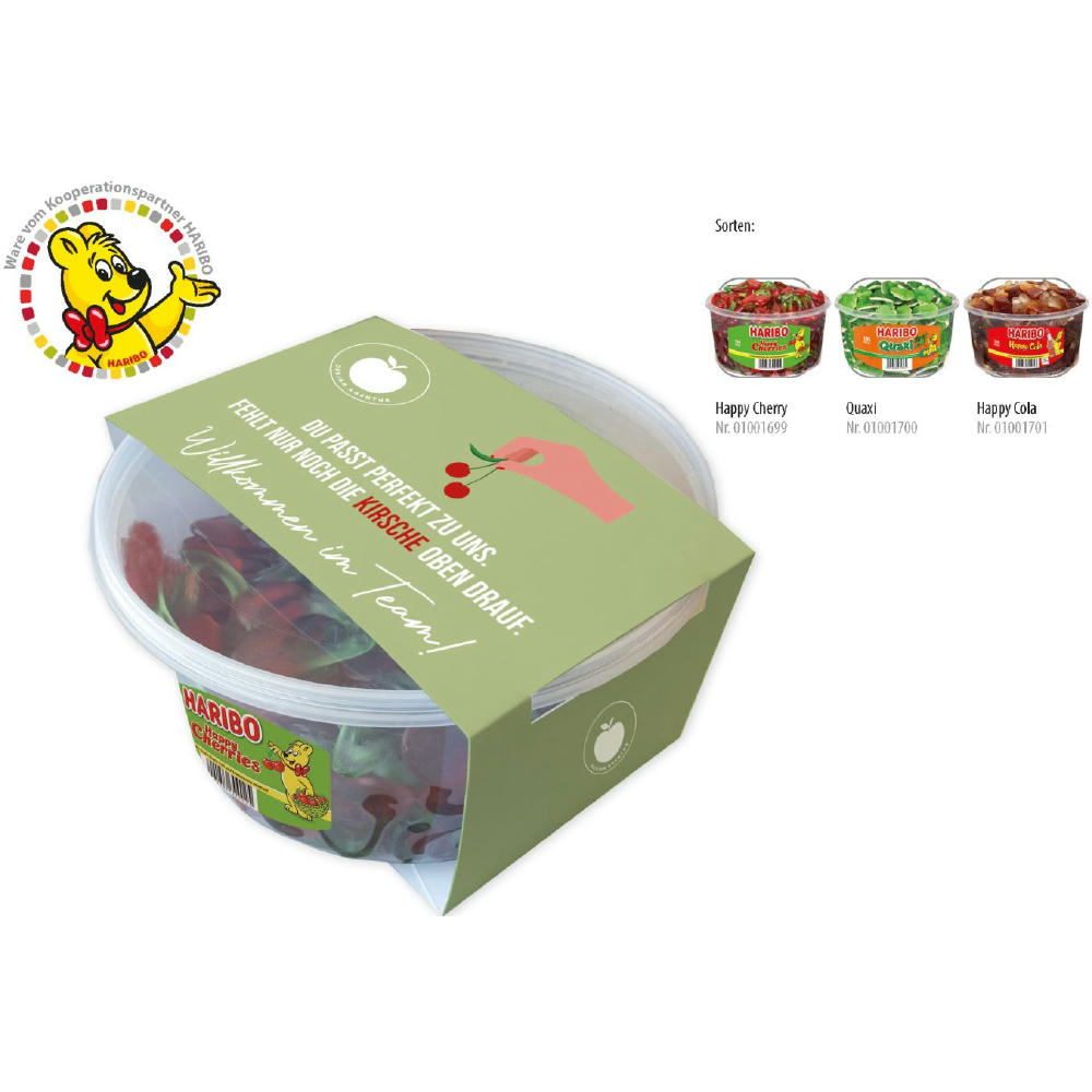 Product image HARIBO Runddosen mit Kartonbanderole, 150 Stück, Inhalt: HARIBO Happy Cola Werbeartikel