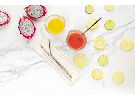 3-teiliges Trinkhalm-Set aus Stainless Steel Werbeartikel