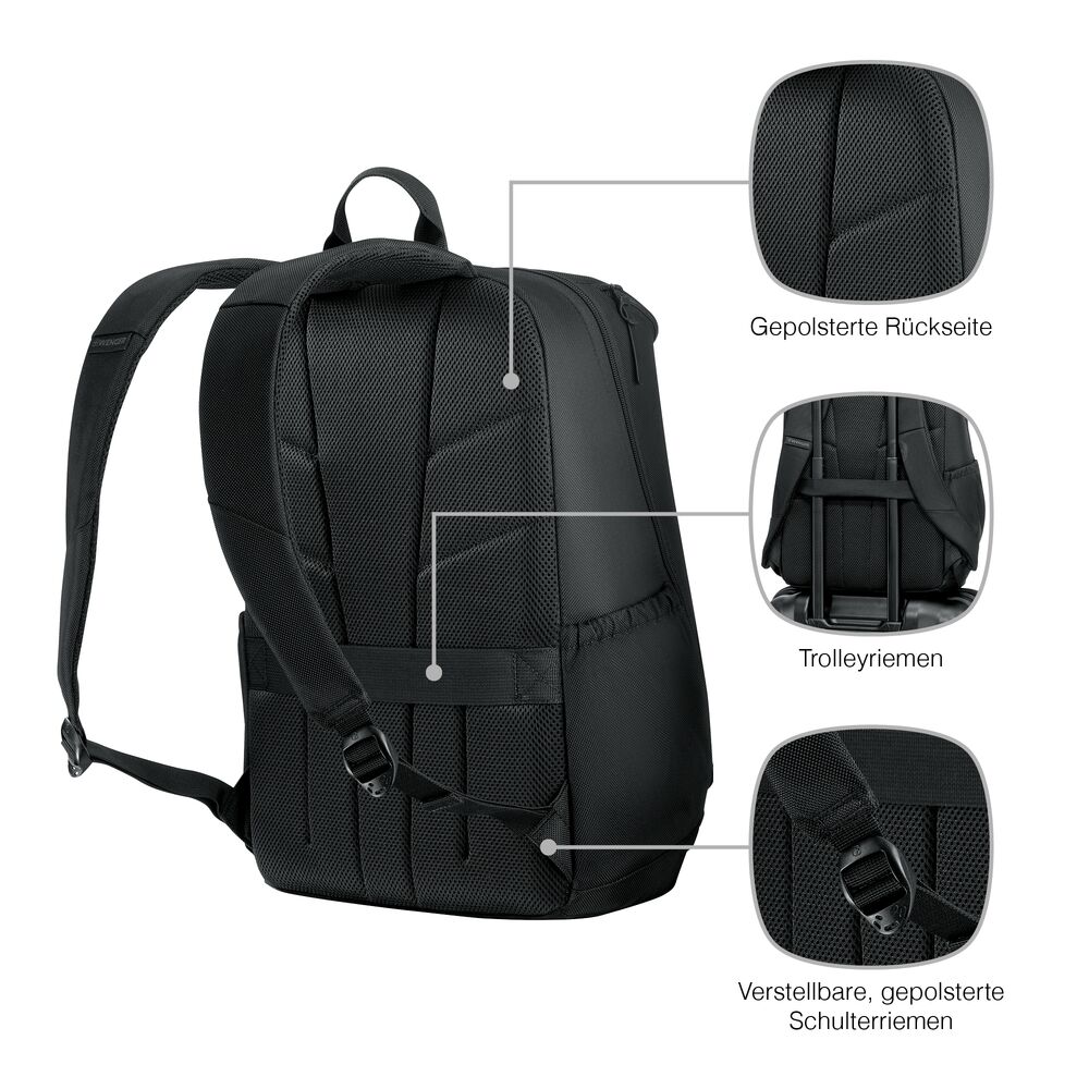 Wenger Urbanone Laptop-Rucksack 15.6 Zoll mit Detailansicht – hochwertiger Werbeartikel mit Logo, durchdachtes Design und funktionale Ausstattung