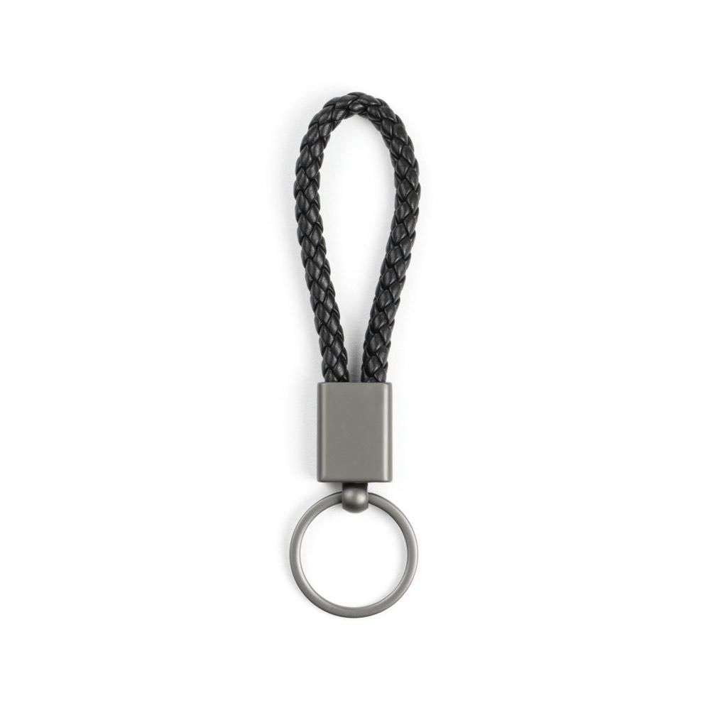 KETCHUM. Rechteckiger Schlüsselhalter aus geflochtenem Polyesterband (21 % recycelt) und Polyurethan (79 % recycelt) Werbeartikel