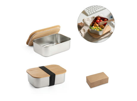 SHINO. Frischhaltebox (800 mL) aus Edelstahl und Deckel aus Bambus Werbeartikel