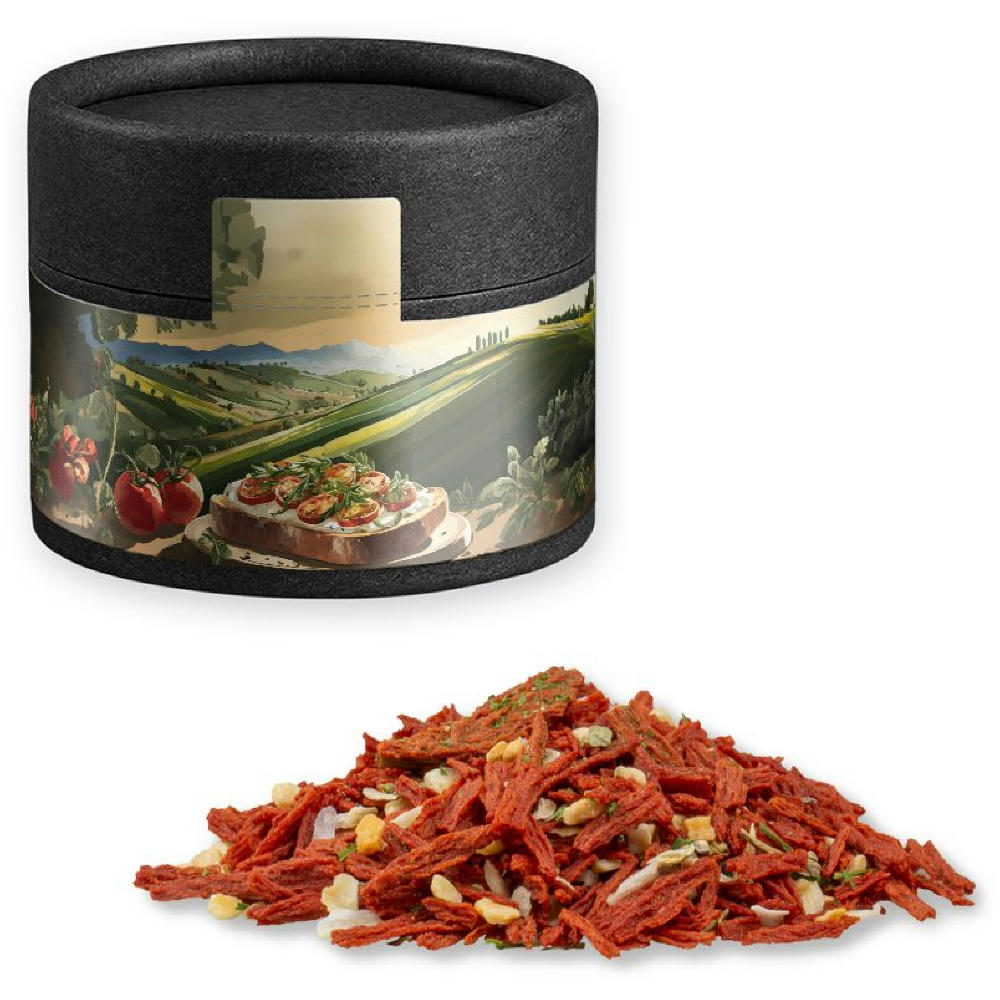 Product image Gewürzmischung Toskanische Bruchetta, ca. 28g, Kraftpapierdose Mini schwarz Werbeartikel