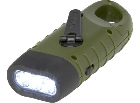 Product image Helios Solar-Dynamo-Taschenlampe aus recyceltem Kunststoff mit Karabinerhaken Werbeartikel