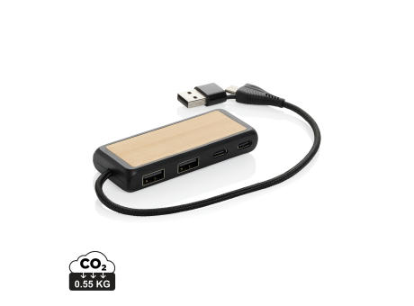 Product image Link Dual Input USB Hub aus RCS rec. Kunststoff und Bambus Werbeartikel