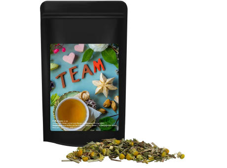 Kräutertee Kräuterfantasie, ca. 20g, Standbeutel Midi schwarz Werbeartikel