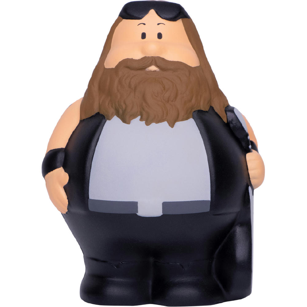 Product image Rockstar Bert mit langen Haaren, Bart, Sonnenbrille und Lederkluft – Anti-Stress-Figur zum Bedrucken für Musik-Events