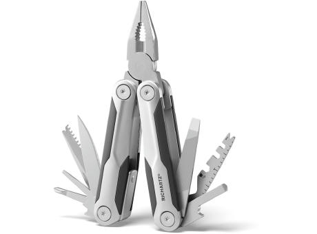 RICHARTZ NEO tool 26+: Multitool-Zange mit schwarzen Griffeinlagen und ausgeklappten Werkzeugen – Werbeartikel mit Logo
