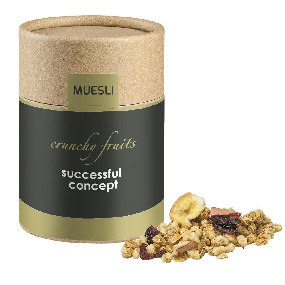 Product image Müsli Knusper Früchte, ca. 50g, Kraftpapierdose Midi Werbeartikel