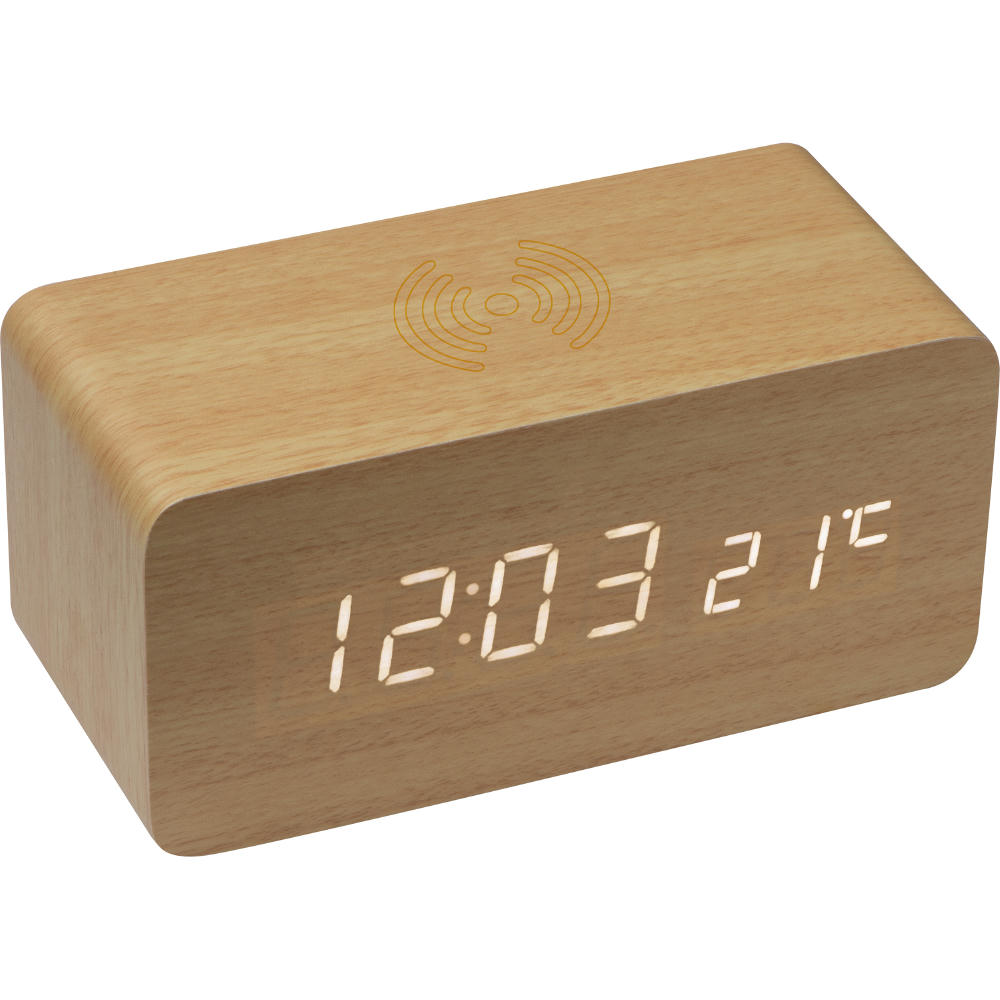 Product image Schreibtischuhr mit intergriertem Wireless Charger Werbeartikel