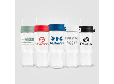 Polar Zweifarbiger Recycling-Glasbecher mit Trinkhalm - 1 L Werbeartikel