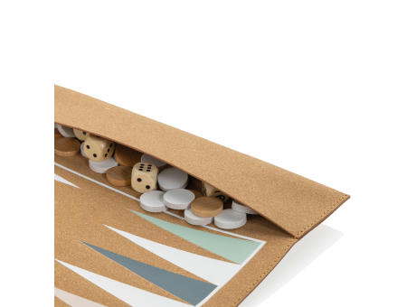 Britton faltbares Backgammon und Damespiel Set aus Kork Werbeartikel