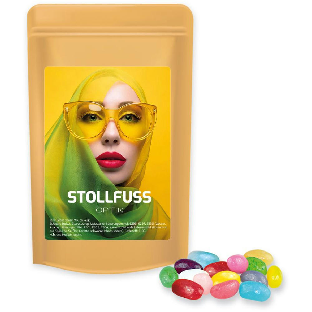 Product image Jelly Beans sauer-Mix, ca. 100g, Standbeutel Midi Werbeartikel