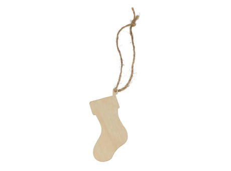 Strumpfförmiges Weihnachtsornament aus Holz Werbeartikel