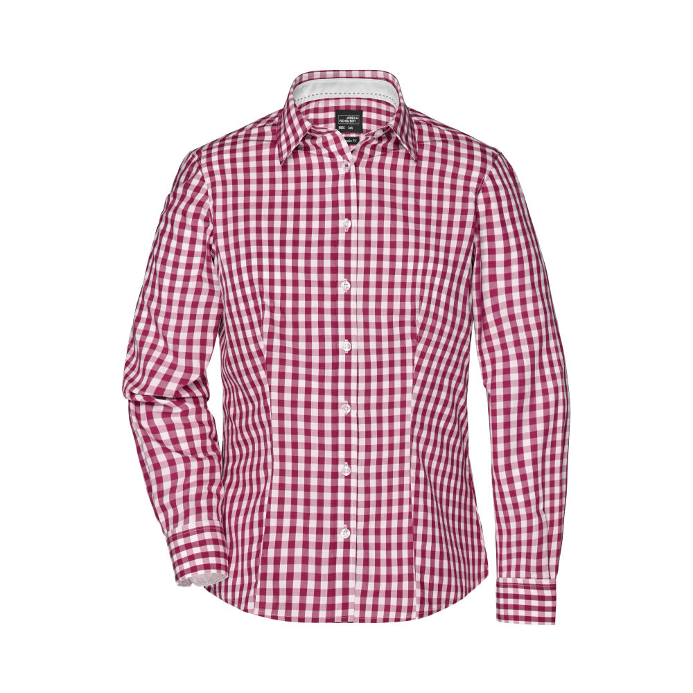 Product image Ladies' Checked Blouse - Modisches Karoshirt mit Uni-Einsätzen an Kragen und Manschette Werbeartikel