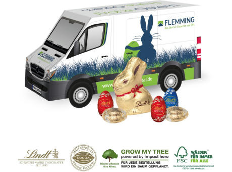 3D PRÄSENT TRANSPORTER OSTERN MIT SCHOKOLADENMISCHUNG VON LINDT Werbeartikel