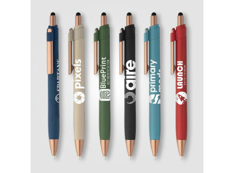 York Kugelschreiber mit bronzefarbenen Akzenten und Stylus aus recyceltem Kunststoff  bedrucken