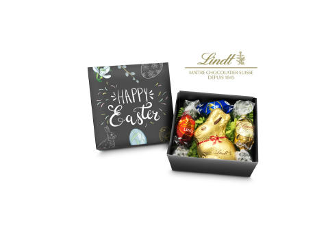 Geschenkartikel / Präsentartikel: Lindt Osternest - Goldhase und 3 Lindor Mini-Eier, auch in individueller Schachtel bedrucken
