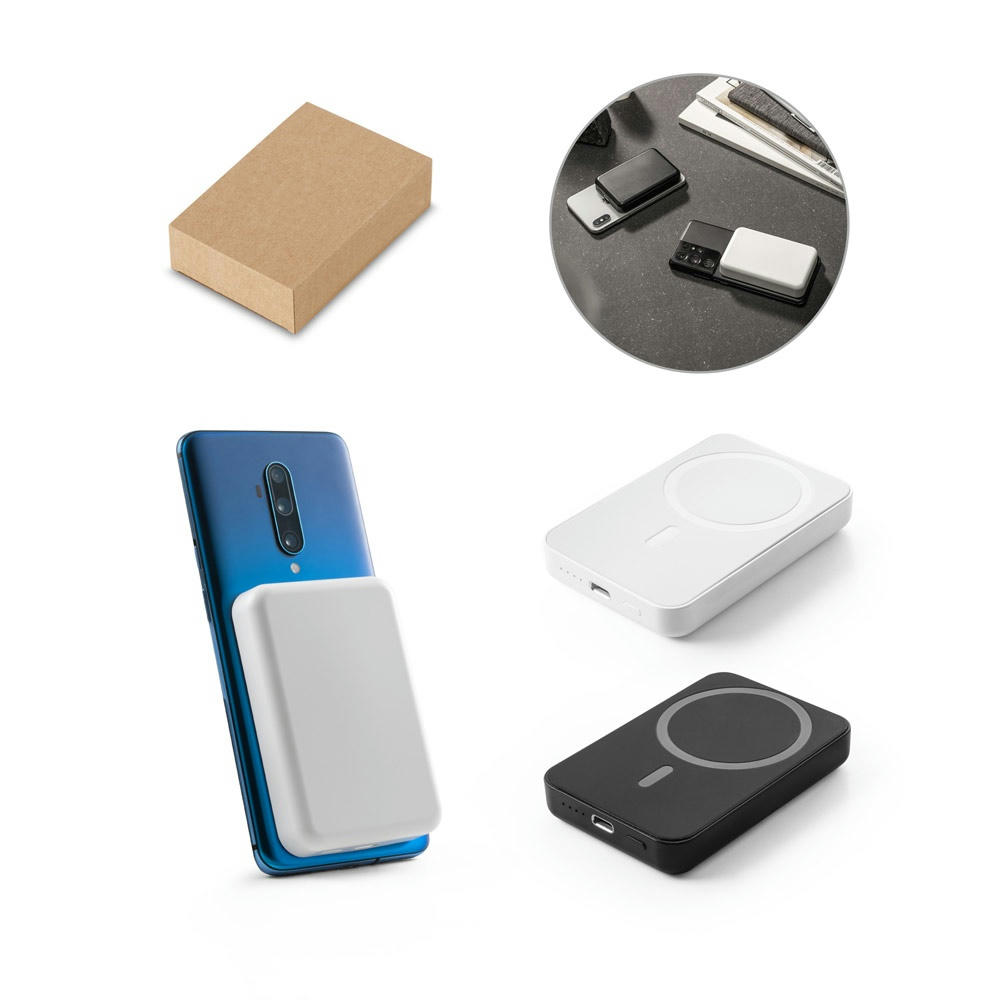 Product image AMPERE 5. Magnetische Powerbank mit 5'000 mAh und superschnellem kabellosem Ladegerät (15 W) aus Recyceltes ABS (100% rABS) Werbeartikel