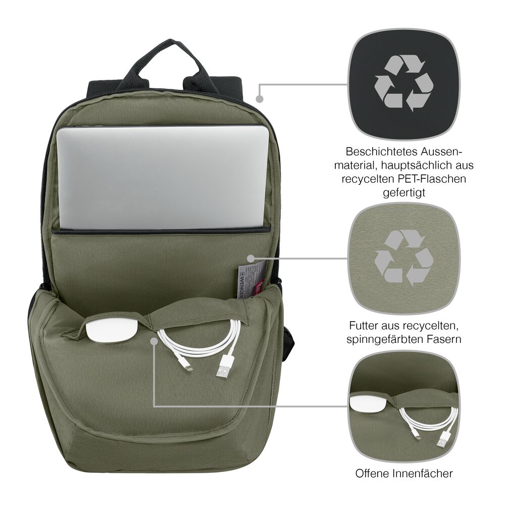 Wenger UrbanOne Light Laptop-Rucksack Innenansicht – durchdachte Fächer für 14 Zoll Laptop, funktionaler Werbeartikel mit Logo für Business