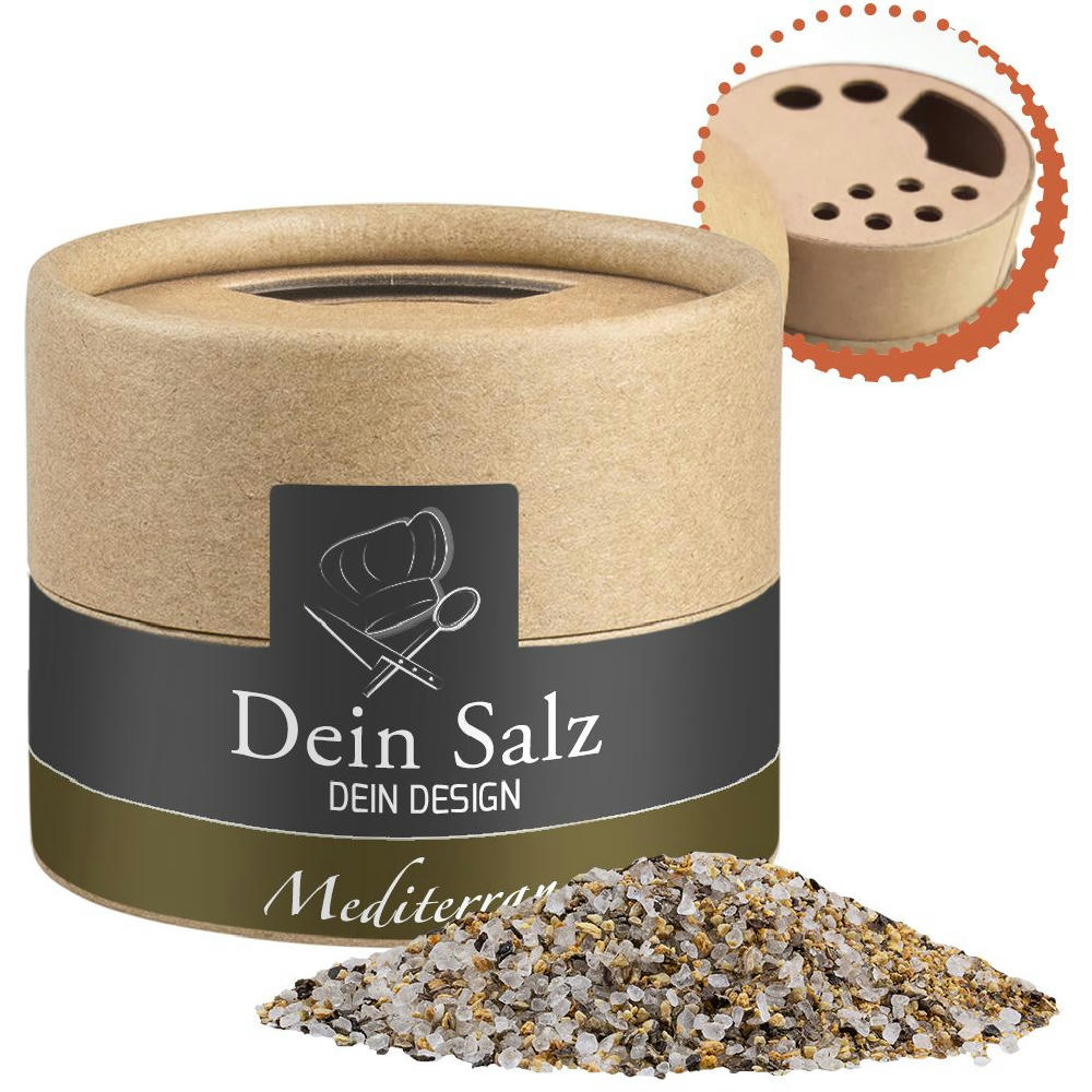 Product image Mediterranes Salz, ca. 50g, Kraftpapierstreuer Mini Werbeartikel