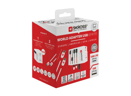 SKROSS World Travel Adapter MUV 65W PD mit USB-C-Kabel Werbeartikel